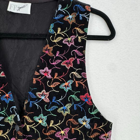 Vintage 90's Embroidered Floral Vest XS Black Boho Retro Dress Whimsigoth Career - Picture 4 of 8